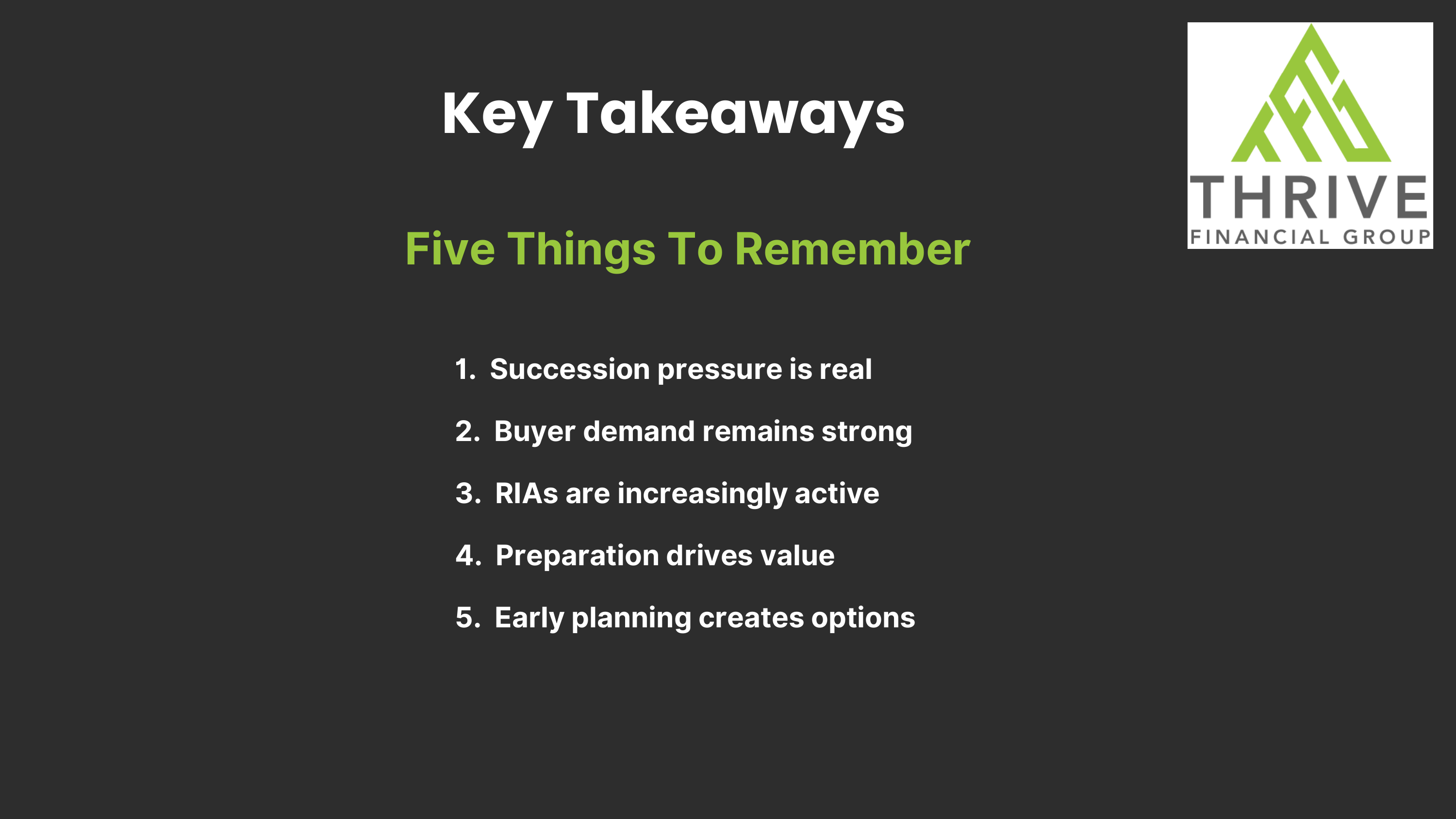 Key Takeaways — Five Things To Remember